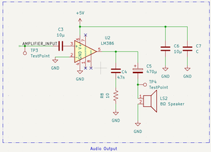 Audio output stage. LM386 at a gain of 20.