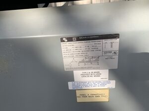 Panel A transformer. 112.5 kVA, 600 V to 208Y/120 V.